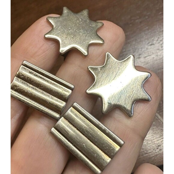 Silver Tone Cufflink lot of 2 Toggle Back 8 point Star burst Rectangle ridge - Picture 1 of 12